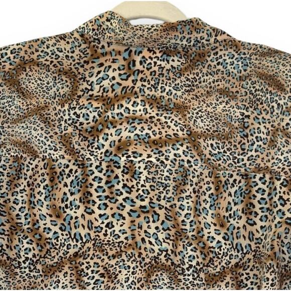 VTG Donnkenny Classics Button Crinkle Top L Artsy Abstract Animal Print Mob Wife - Picture 5 of 10